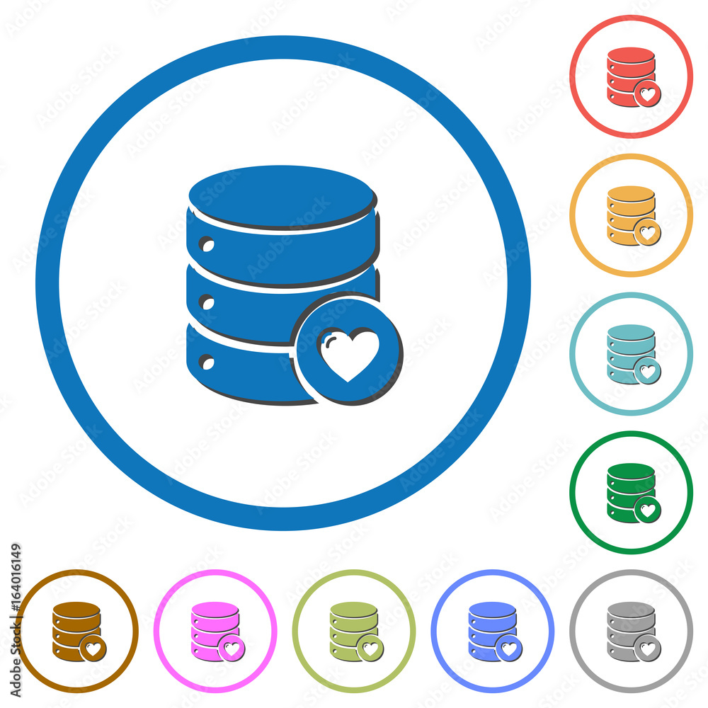 Favorite database icons with shadows and outlines Favorite database icons with shadows and outlines