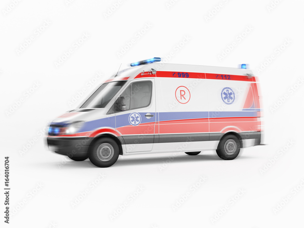 Ambulance emergency on a white background. 3D rendering Ambulance emergency on a white background. 3D rendering