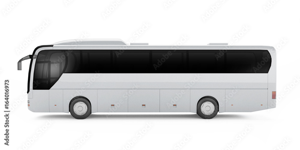 Fotografie White big tour bus isolated on a white background. 3D rendering