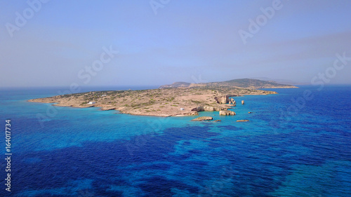 Aerial drone photo of small bay of Loutro with turquoise waters, Koufonissi island, small Cyclades, Aegean, Greece © aerial-drone