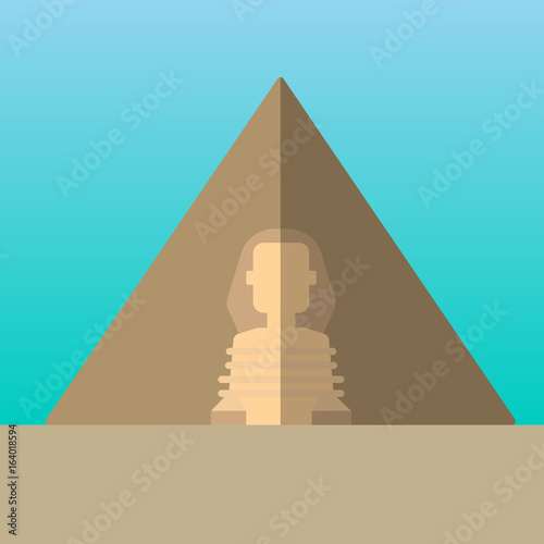 Egypt pyramids and Great Sphinx in Giza vector illustration. Flat style icon. Most famous world landmark. Travel flat design vector graphics