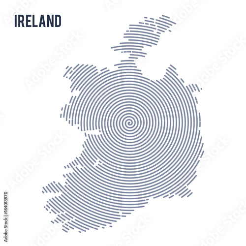 Vector abstract hatched map of Ireland with spiral lines isolated on a white background.