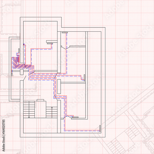 Engineering draft of heating system the house. Concept of construction blueprint