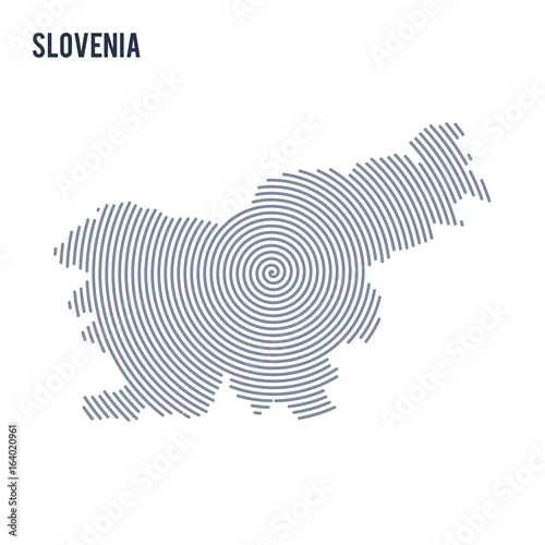 Vector abstract hatched map of Slovenia with spiral lines isolated on a white background.