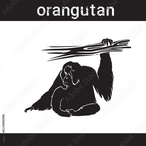 Silhouette Orangutan In Grunge Design Style Animal Icon Vector Illustration