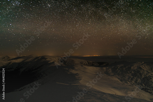 mountains stars landscape The wonderful starry sky on Christmas time and the majestic mountain range.