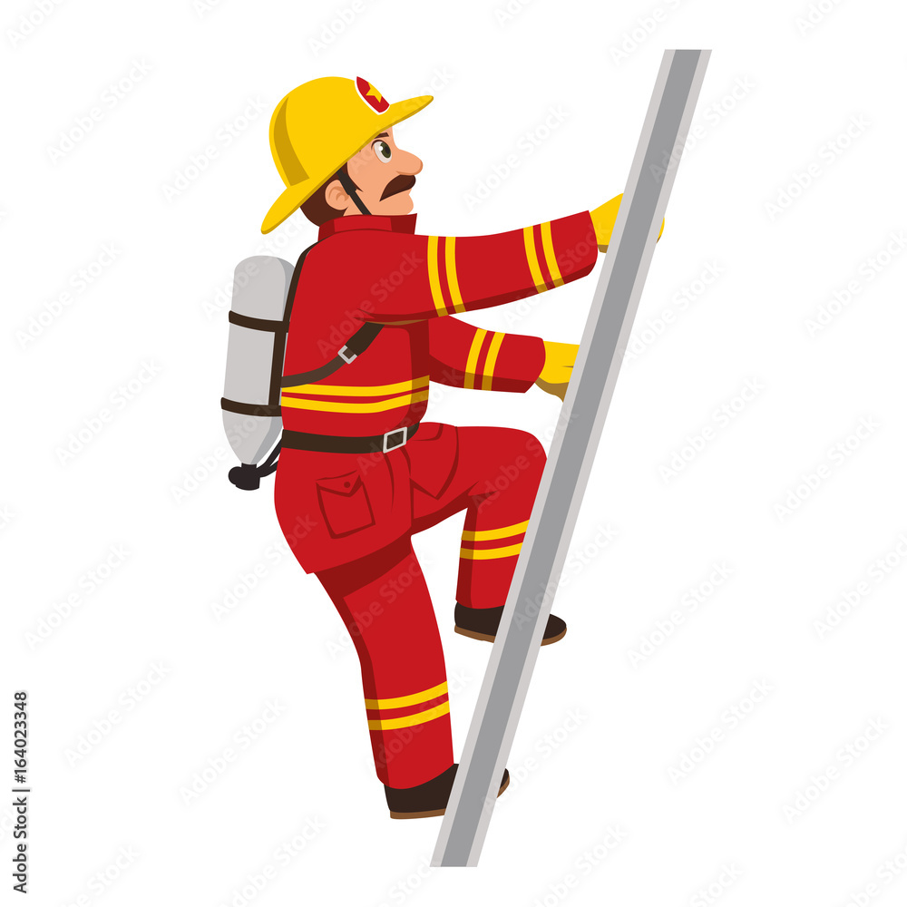 Obraz premium The fireman climbing the stairs.