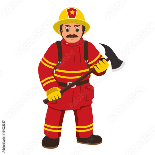 The image of a firefighter holding an axe.