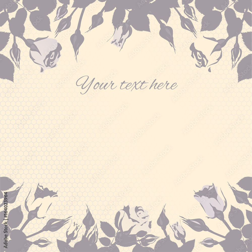 Obraz premium pink roses. A pattern of flowers and leaves. Floral background. Square frame. card. congratulation. mothers Day. women's Day.