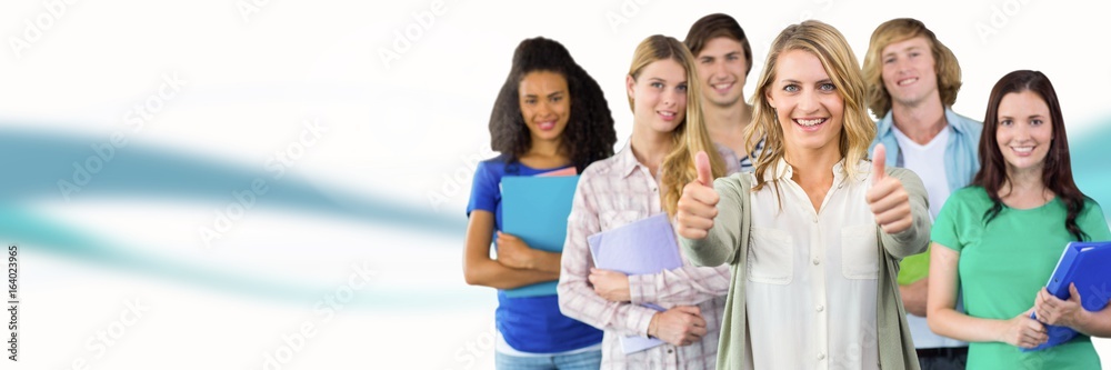 Students with teacher in front of blurred background Students with teacher in front of blurred background