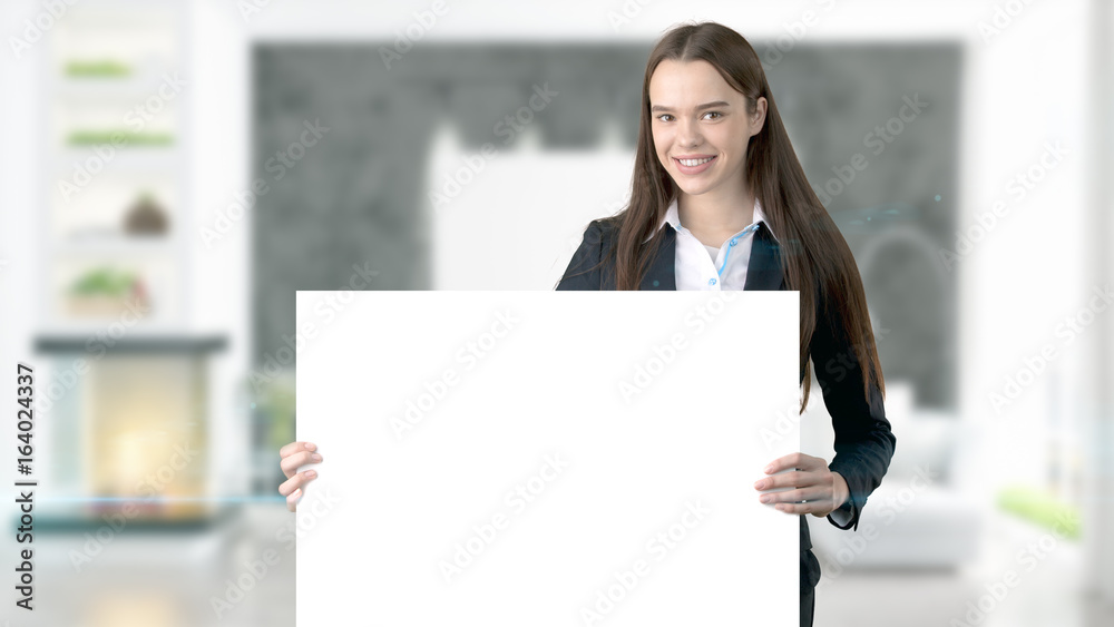 Young Business woman over interior background Young Business woman over interior background