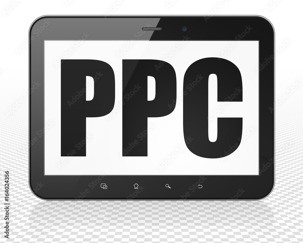 Advertising concept: Tablet Pc Computer with PPC on display Advertising concept: Tablet Pc Computer with PPC on display