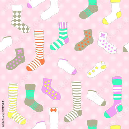 Vector seamless pattern with socks in pastel colors