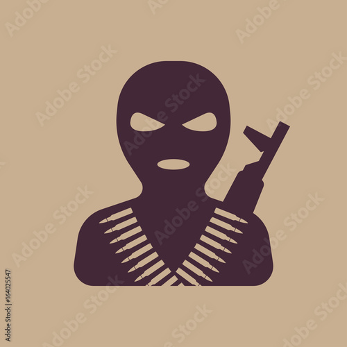 Terrorist in balaclava mask, icon