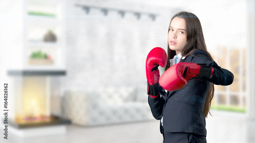 Young Business woman over interior background