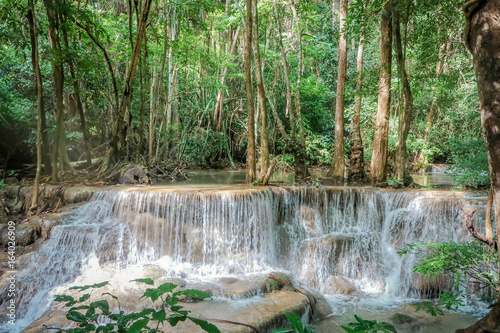 Fototapeta Naklejka Na Ścianę i Meble -  Huay Mae khamin waterfall in National Park Srinakarin, Kanchanaburi, western of Thailand