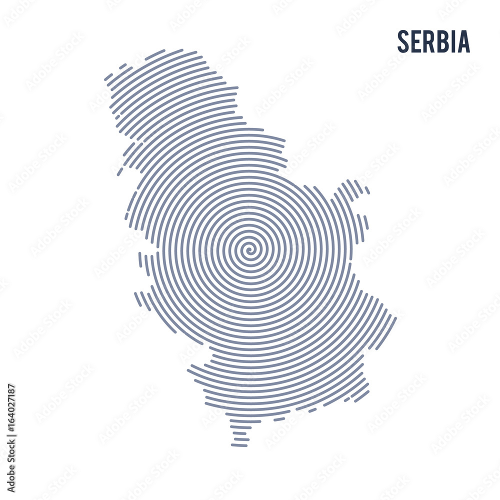 Vector abstract hatched map of Serbia with spiral lines isolated on a white background. Vector abstract hatched map of Serbia with spiral lines isolated on a white background.