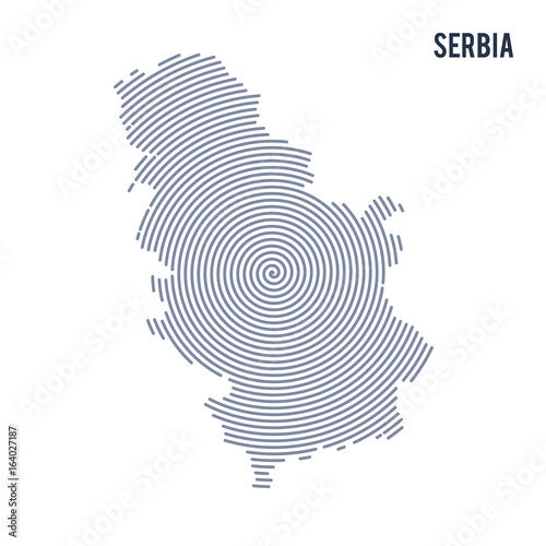 Vector abstract hatched map of Serbia with spiral lines isolated on a white background.