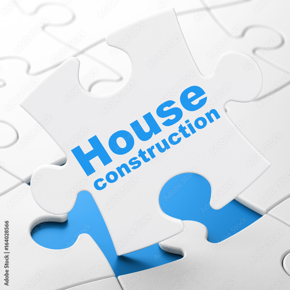 Constructing concept: House Construction on puzzle background Constructing concept: House Construction on puzzle background