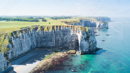 View from above to the bay and alabaster cliff bay of Etretat, France