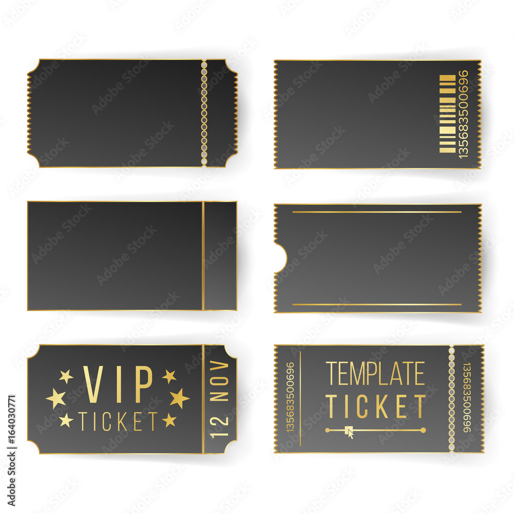 Vip Ticket Template Vector. Empty Black Tickets And Coupons Blank