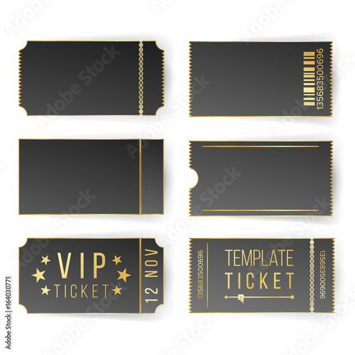 Vip Ticket Template Vector. Empty Black Tickets And Coupons Blank. Theater, Cinema Tickets Coupons. Isolated Illustration.