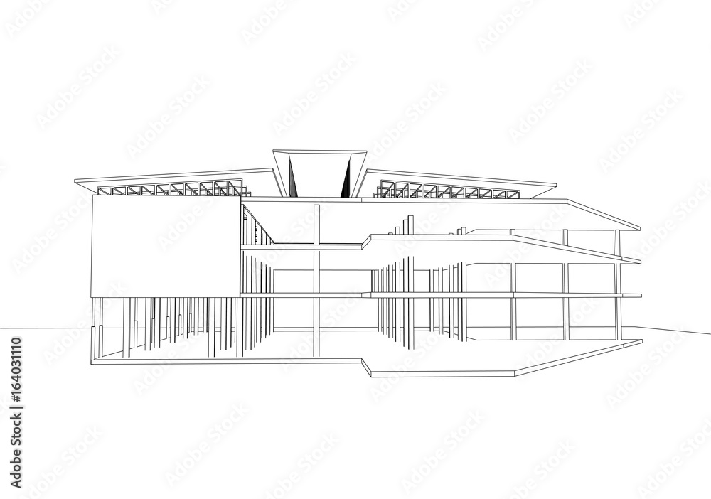 commercial building structure architecture abstract drawing, 3d illustration vector commercial building structure architecture abstract drawing, 3d illustration vector