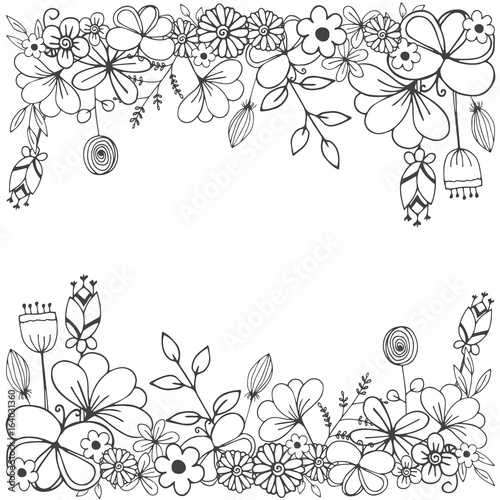 vector illustration of flower doodle sketch in black line on white isolated