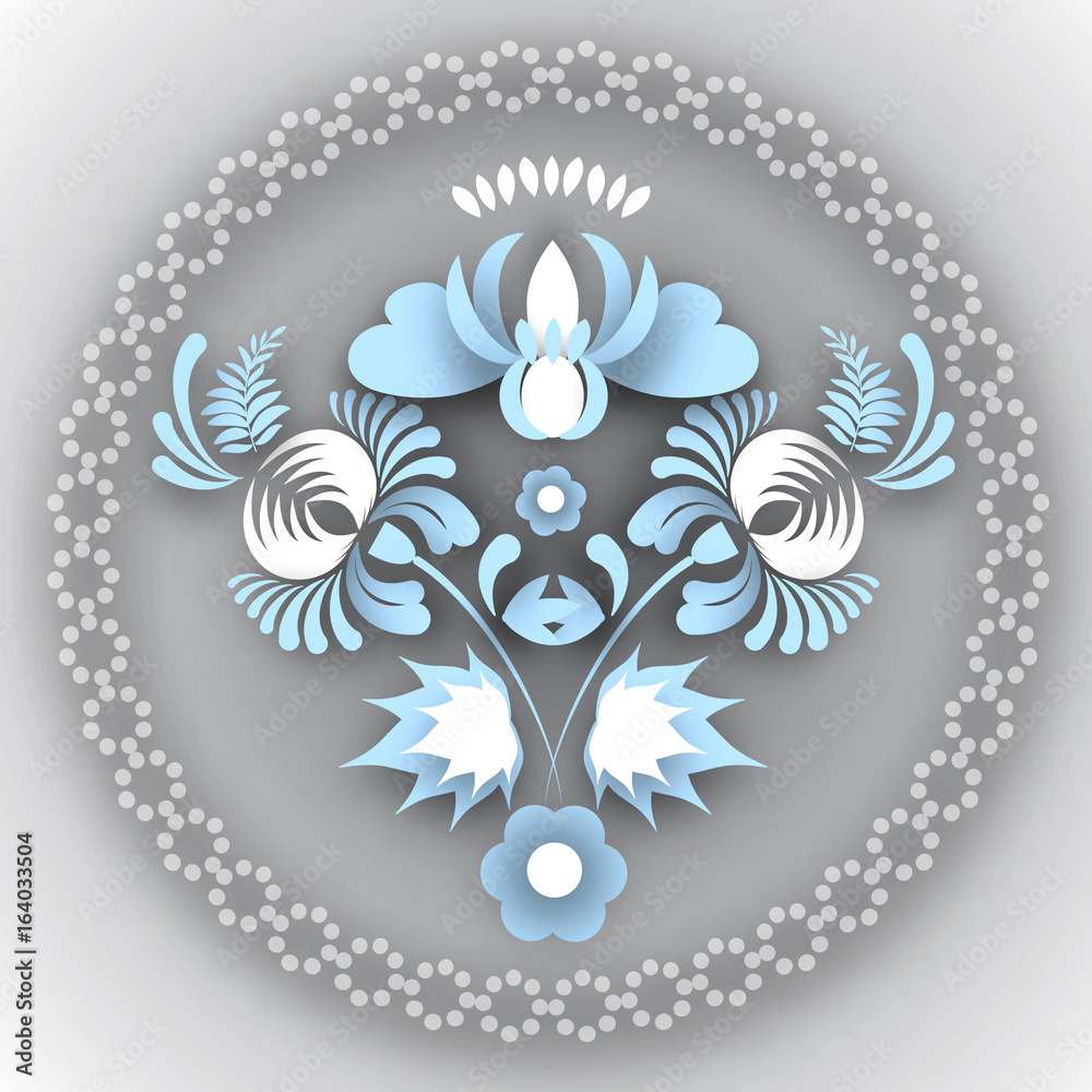 Fototapeta premium Folk ornament in abstract style in pastel colors, applique flower in round form
