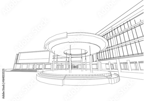 commercial building structure architecture abstract drawing, 3d illustration vector