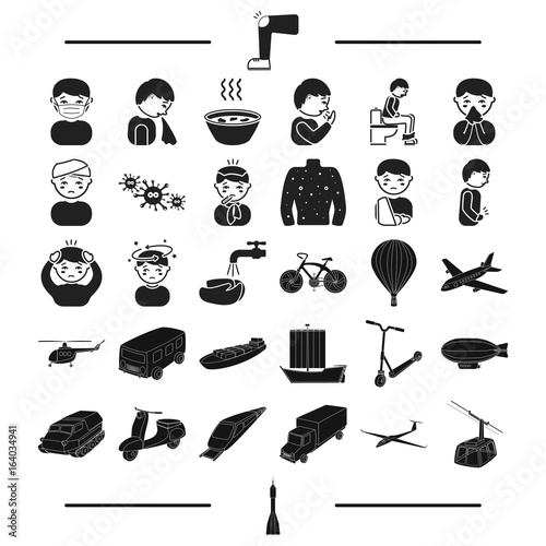 ground, travel, treatment and other web icon in black style.rocket, transport, air icons in set collection.