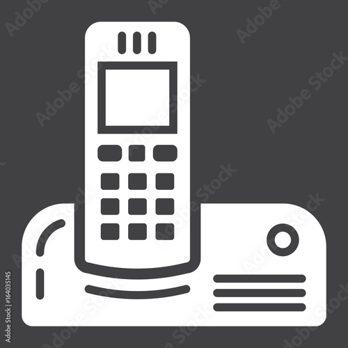 Wireless telephone solid icon, household and appliance, vector graphics, a filled pattern on a black background, eps 10.