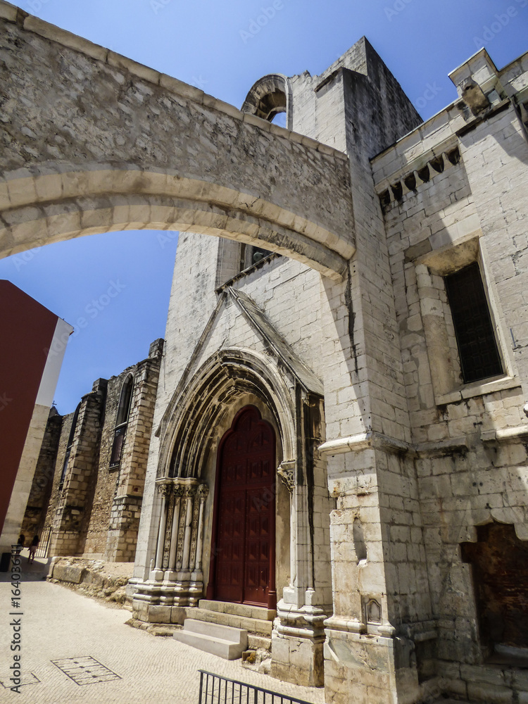 Details of the ruins of Carmo Convent in the historic center of Lisbon