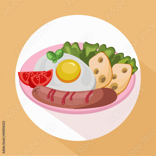 egg healthy breakfast. fresh tasty meal cheese, sausage, tomatoes vector