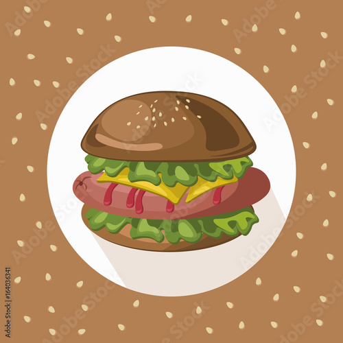 Tasty american Hamburger logo background Vector illustration