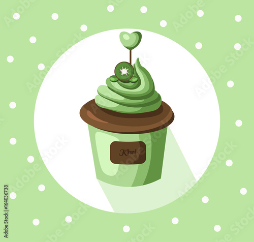 Kiwi cupcake muffin Vector illustration dessert. Template icon for menu, cafe...