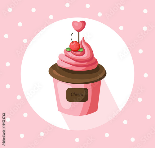 Strawberry cupcake muffin Vector illustration dessert. Template icon for menu...