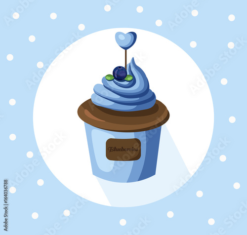 Blueberry cupcake muffin Vector illustration dessert. Template icon for menu,...