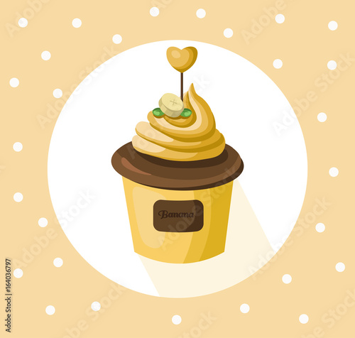 Banana cupcake muffin Vector illustration dessert. Template icon for menu, ca...