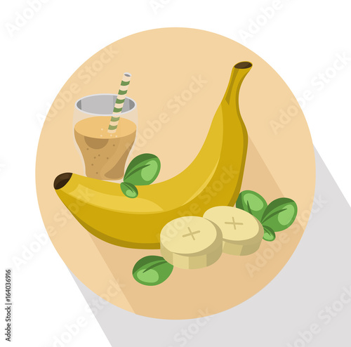 Banana shake Vector illustration fruit drink. Summer refreshment icon