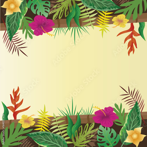 Flower and leaves with copy space background.