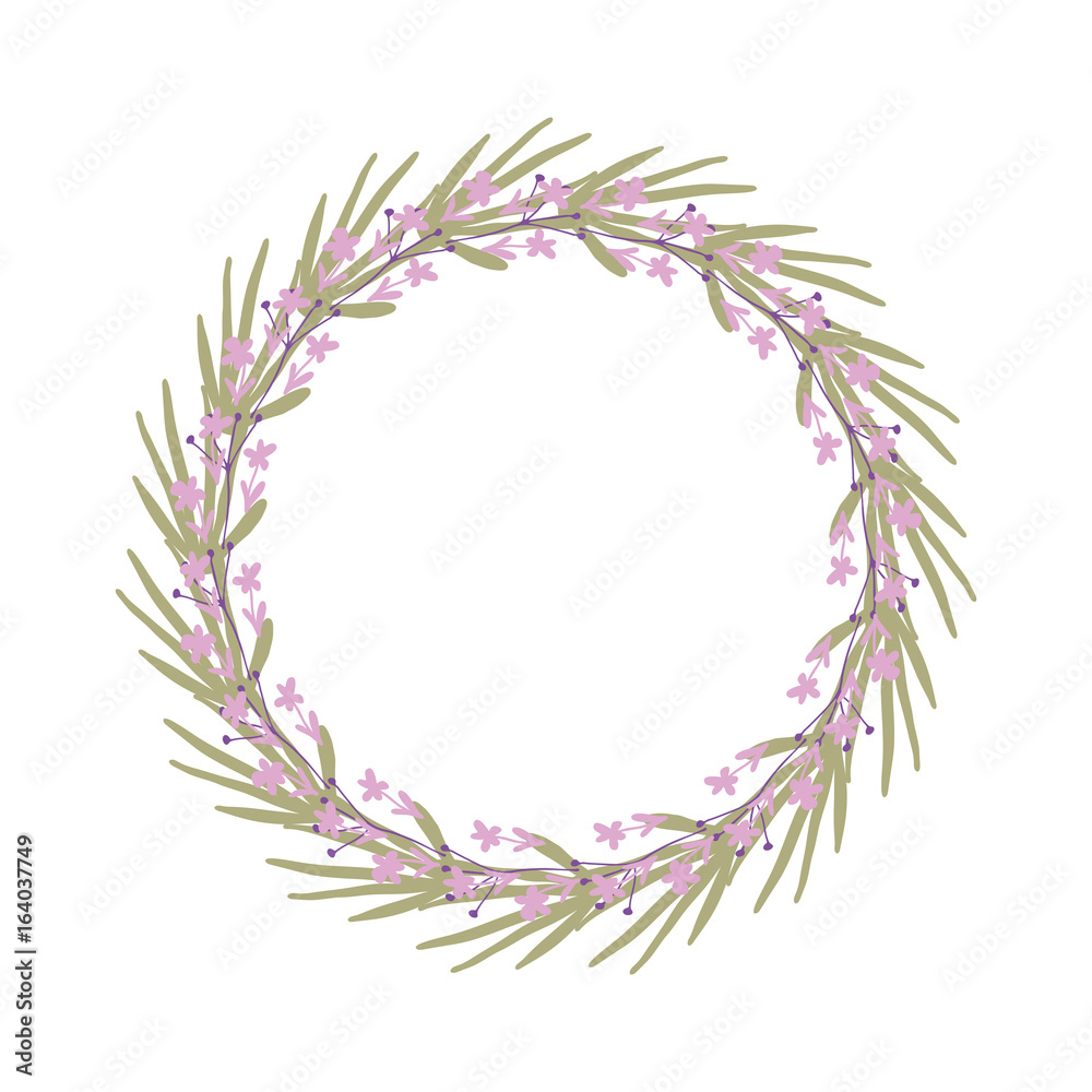Vector botanical illustration with a wreath made of stylized hand drawn flowers. Vector botanical illustration with a wreath made of stylized hand drawn flowers.