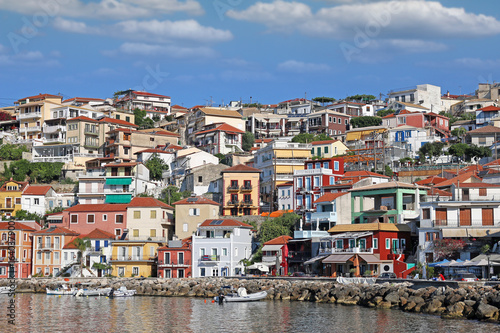 colorful old buildings on hill Parga Greece