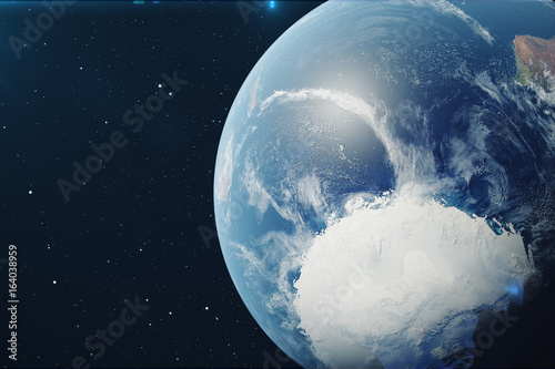Fototapeta Naklejka Na Ścianę i Meble -  3D Rendering Planet earth from the space at night. The World Globe from Space in a star field showing the terrain and clouds Elements of this image furnished by NASA.