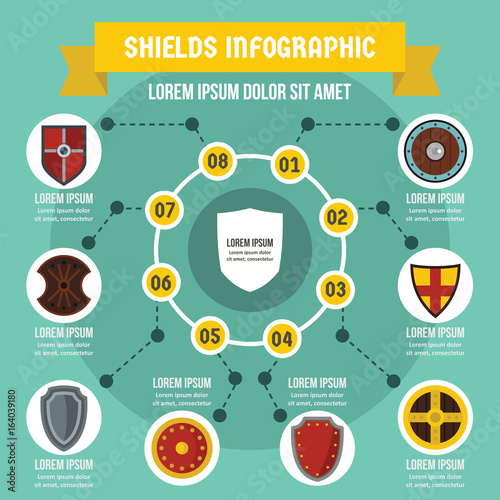 Shields infographic concept, flat style