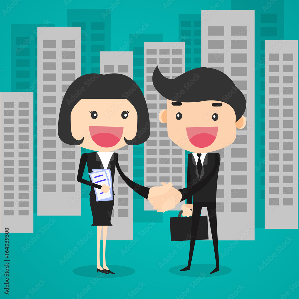 Business persons shaking hands with building urban background Business persons shaking hands with building urban background