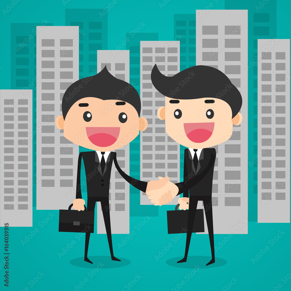Businessman shaking hands with building urban background Businessman shaking hands with building urban background