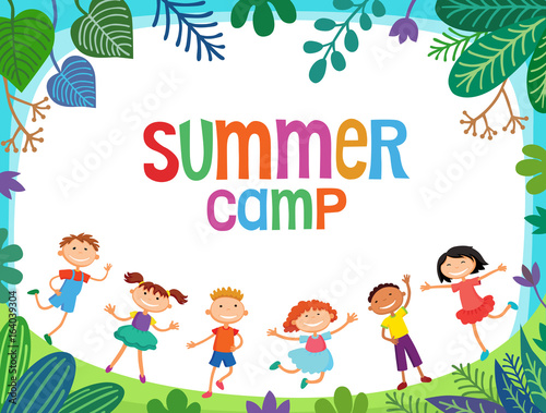 children are jumping on the glade, bunner cartoon funny vector, illustration