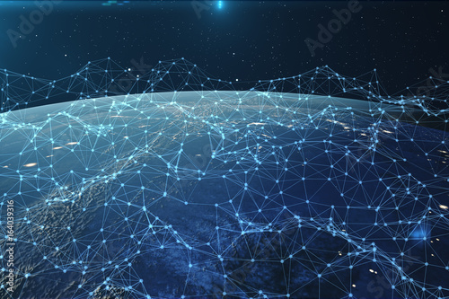 3D rendering Network and data exchange over planet earth in space. Connection lines Around Earth Globe. Global International Connectivity, Elements of this image furnished by NASA