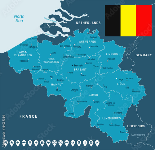 Fotografie, Tablou Belgium - map and flag illustration